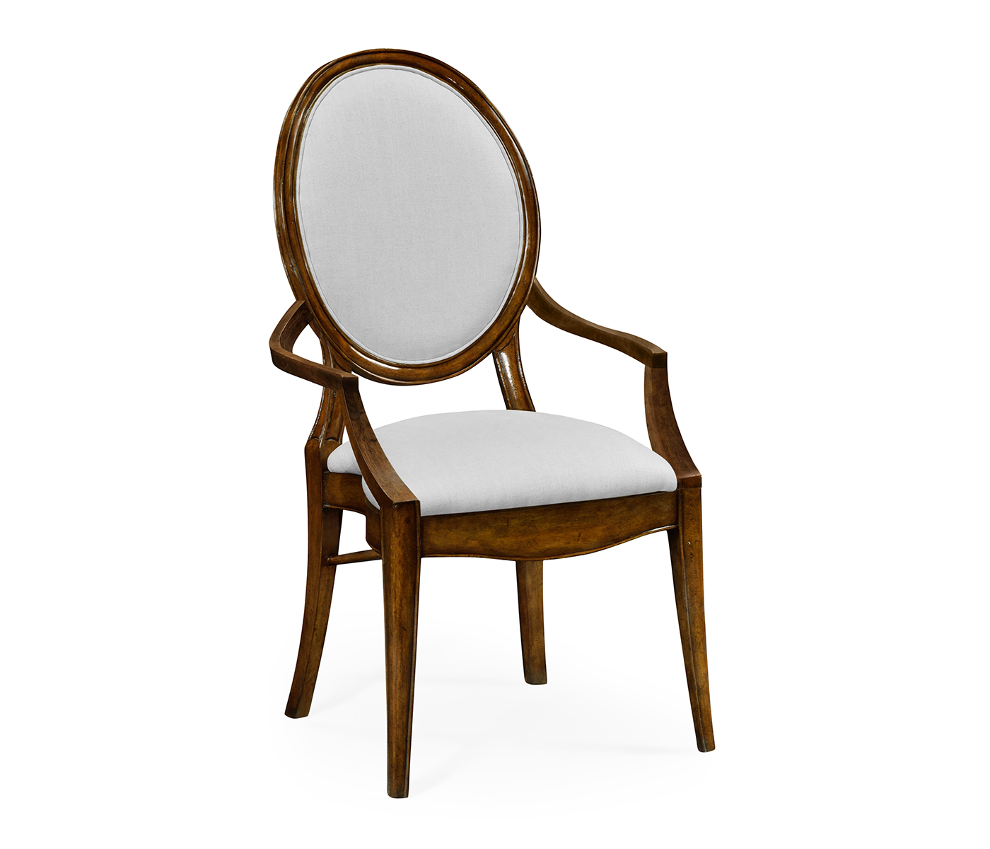 Stacking Spoon Back Walnut Dining Arm Chair, Upholstered in COM