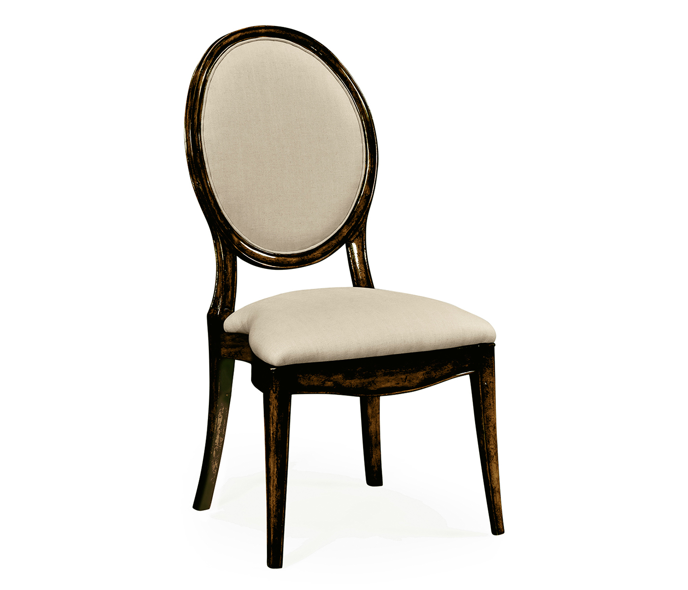 Stacking Spoon Back Honey Black Dining Side Chair, Upholstered in Mazo
