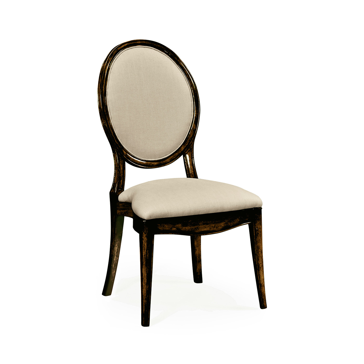 Stacking Spoon Back Honey Black Dining Side Chair, Upholstered in Mazo