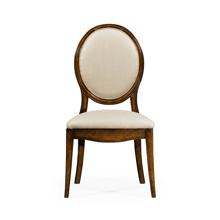 Stacking Spoon Back Walnut Dining Side Chair, Upholstered in Mazo