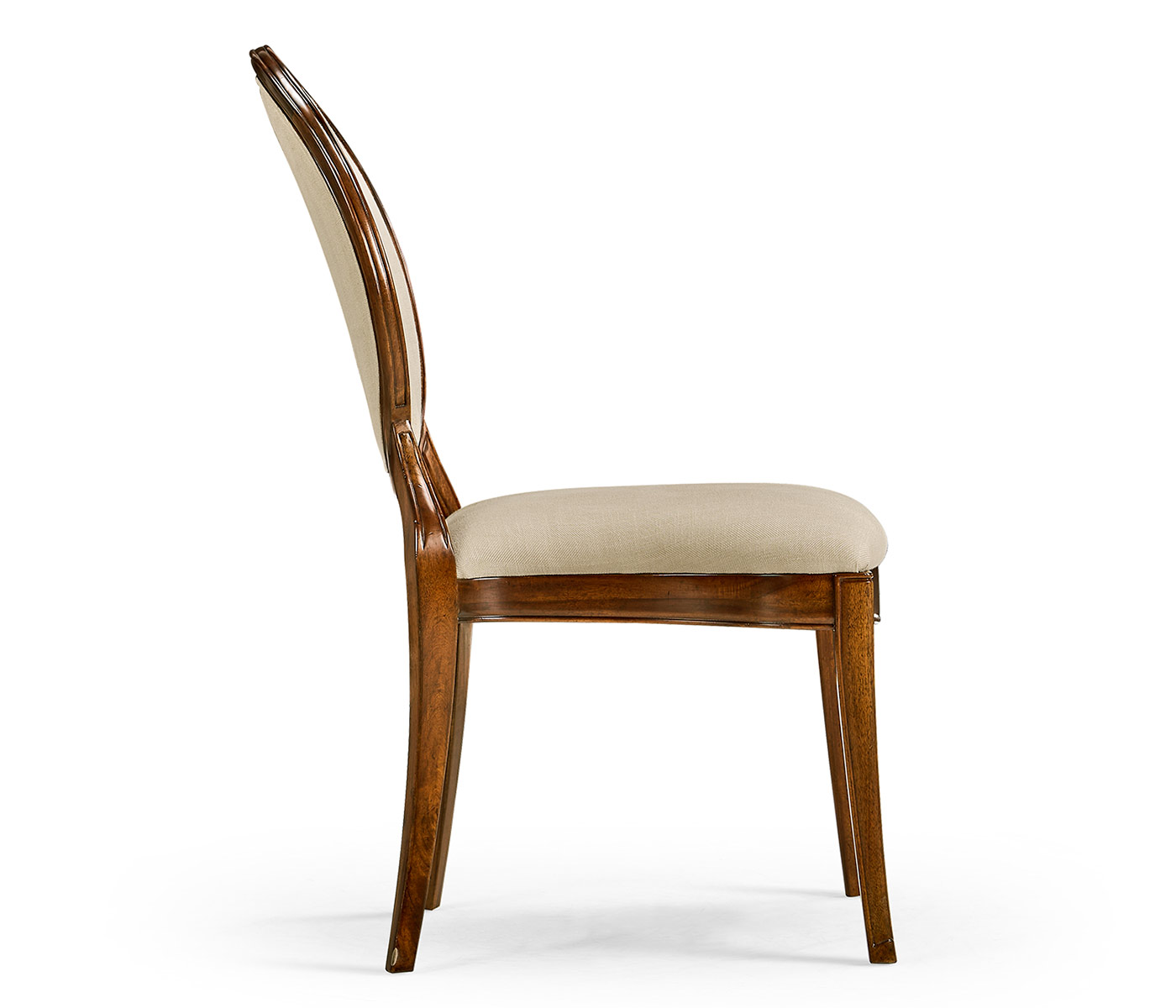 Stacking Spoon Back Walnut Dining Side Chair, Upholstered in Mazo