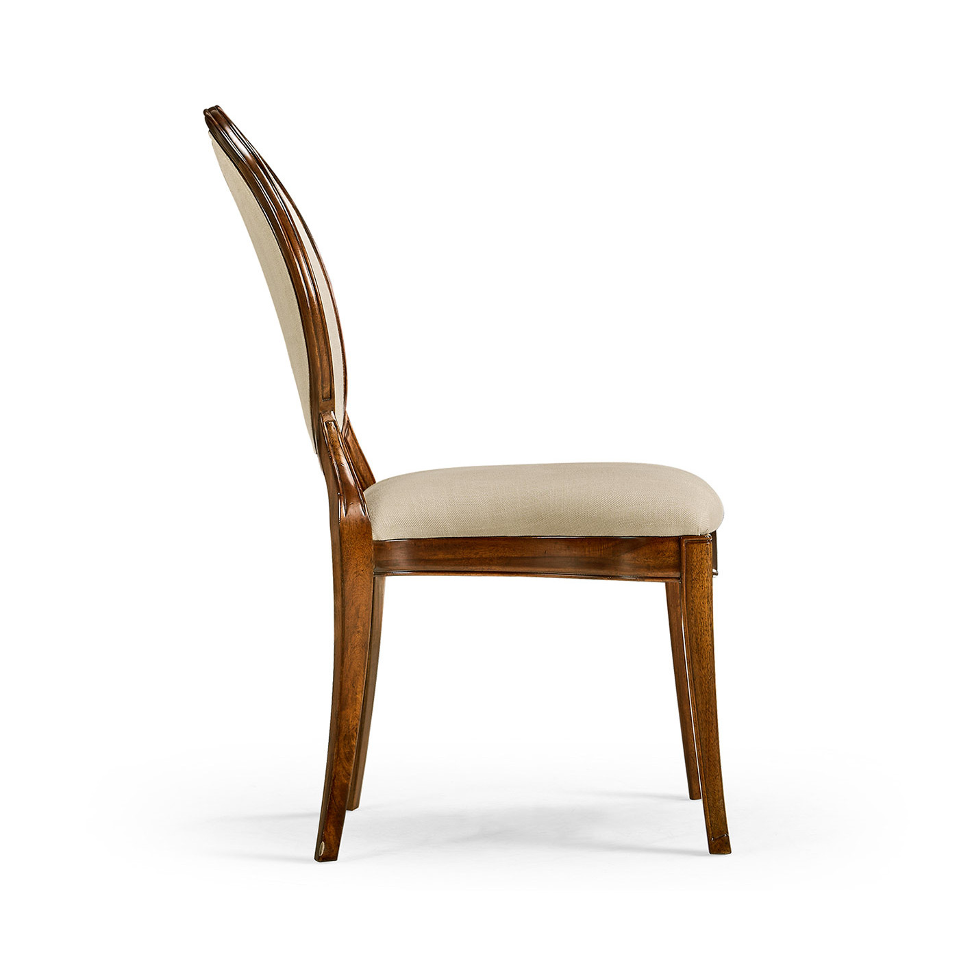 Stacking Spoon Back Walnut Dining Side Chair, Upholstered in Mazo