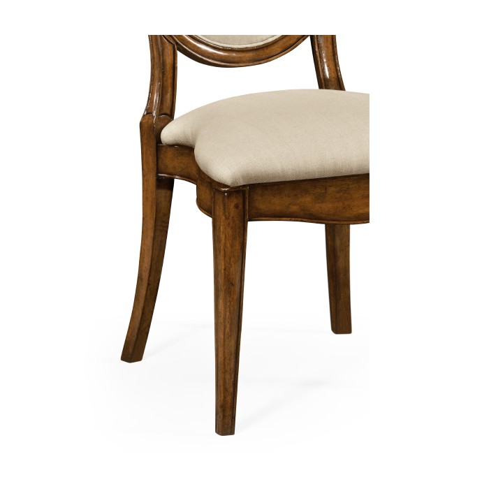 Stacking Spoon Back Walnut Dining Side Chair, Upholstered in Mazo