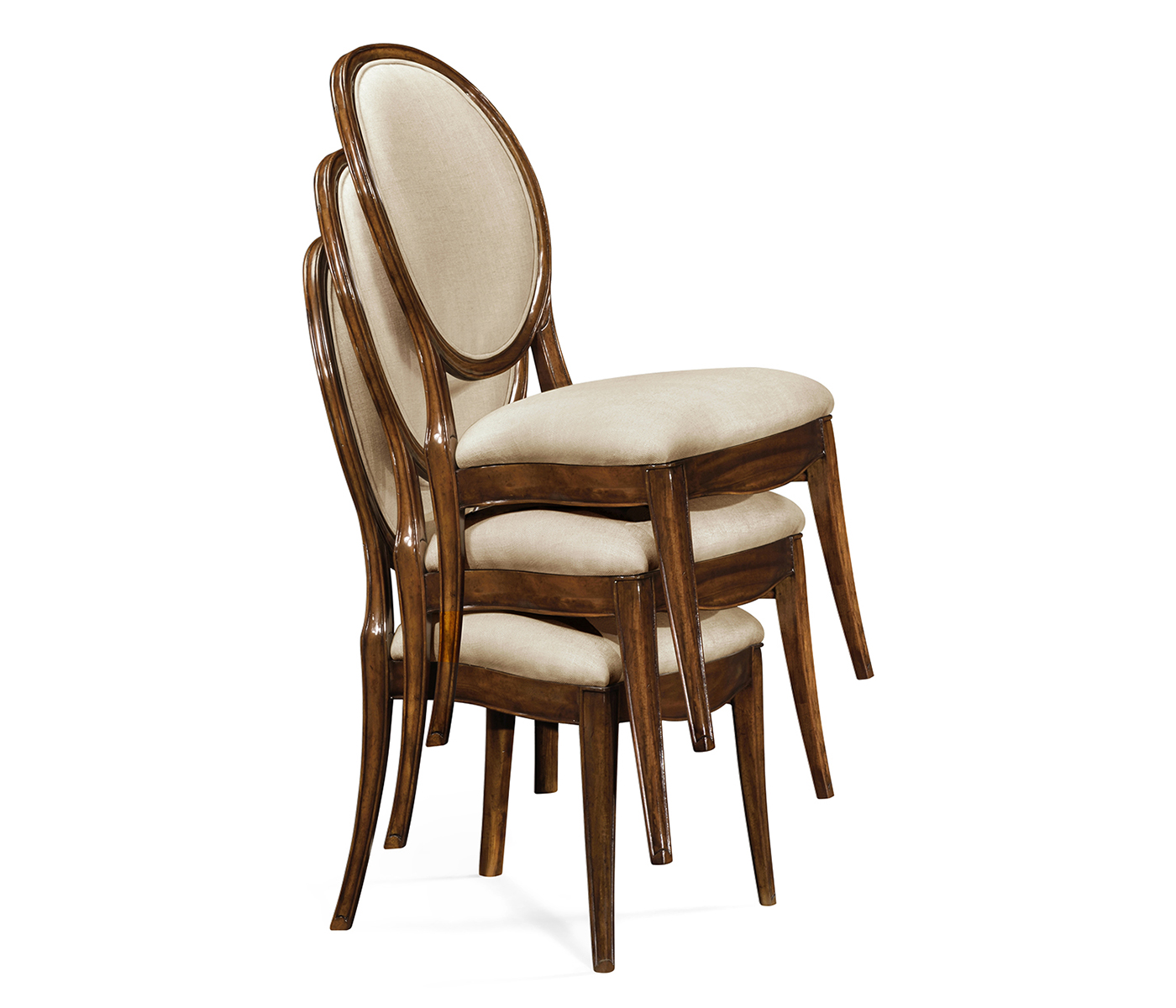 Stacking Spoon Back Walnut Dining Side Chair, Upholstered in Mazo