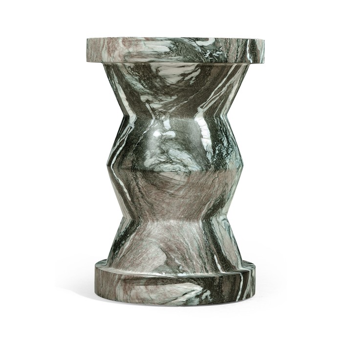 Round Geometric Faux Black & Grey Marble Wine Table