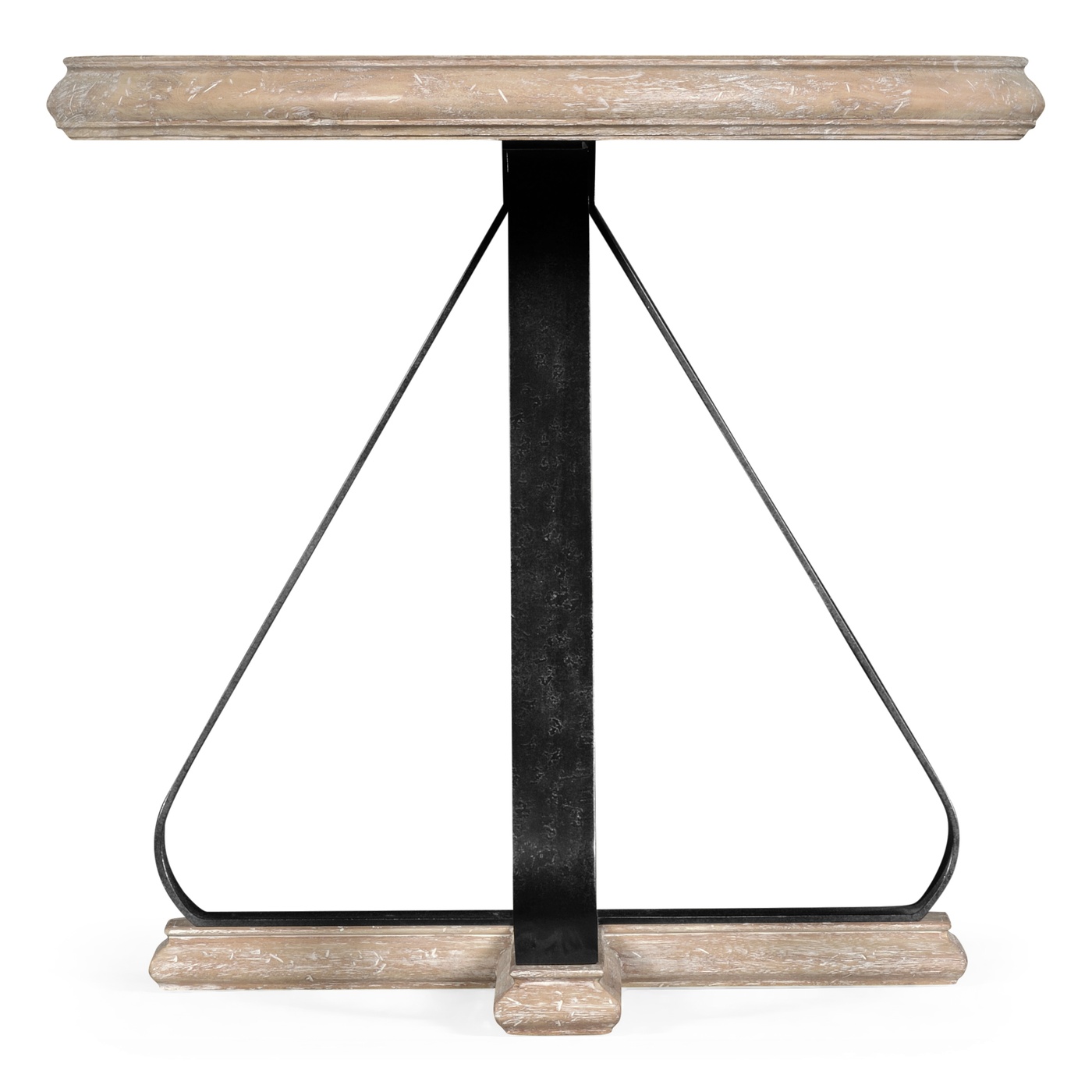 Round Side Table with Iron Base in Limed Acacia