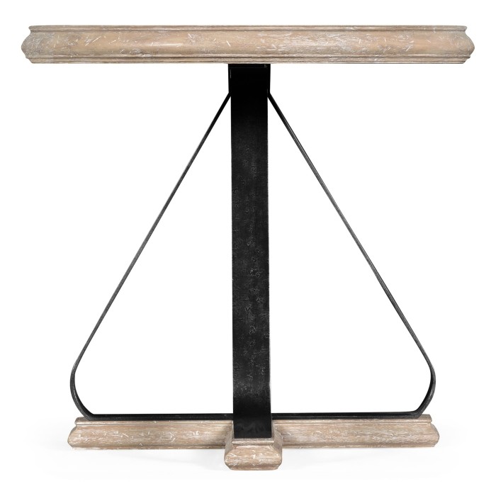 Round Side Table with Iron Base in Limed Acacia