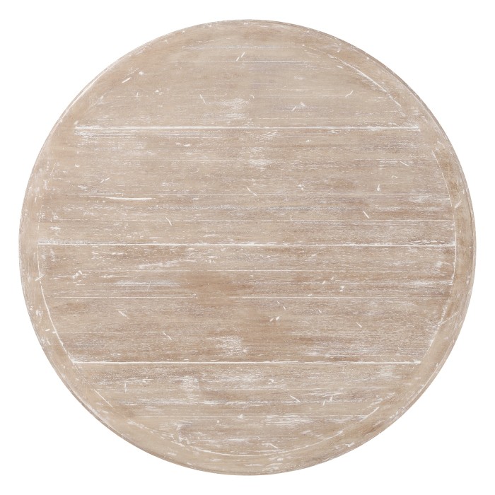 Round Side Table with Iron Base in Limed Acacia