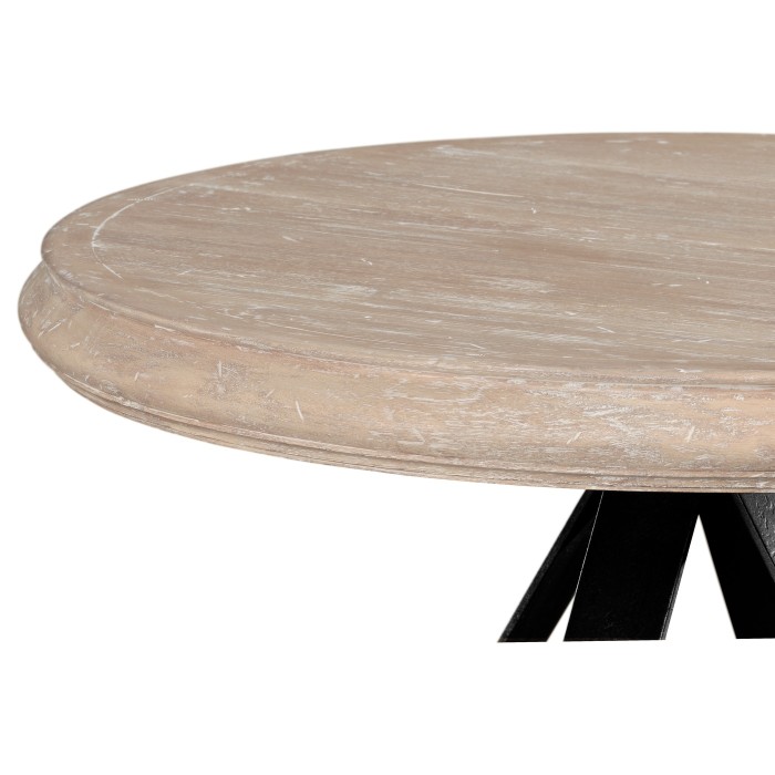 Round Side Table with Iron Base in Limed Acacia