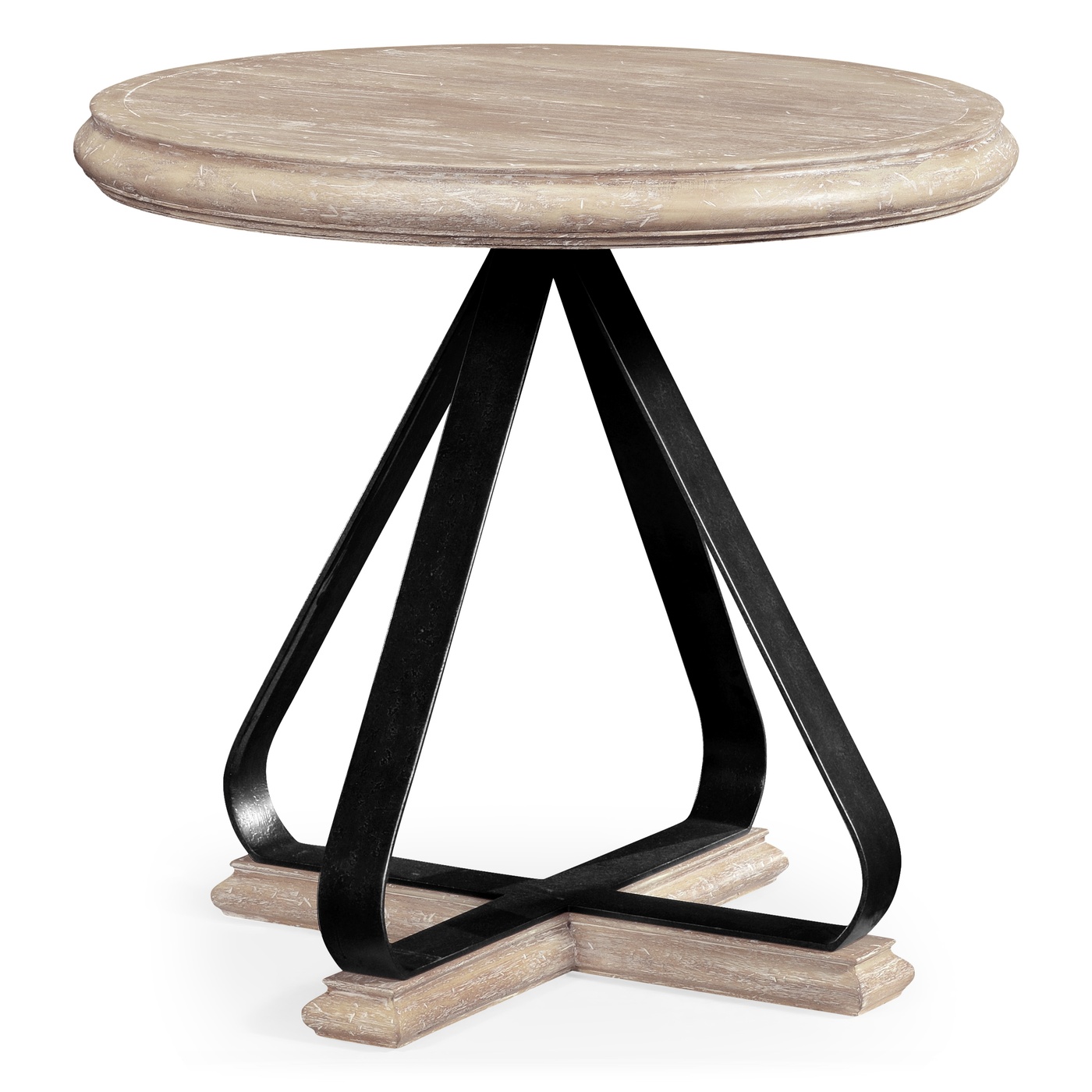 Round Side Table with Iron Base in Limed Acacia