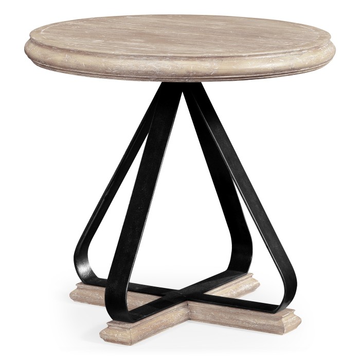 Round Side Table with Iron Base in Limed Acacia