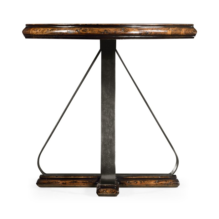 Round Side Table with Iron Base in Rustic Walnut