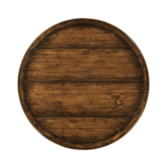 Round Side Table with Iron Base in Rustic Walnut