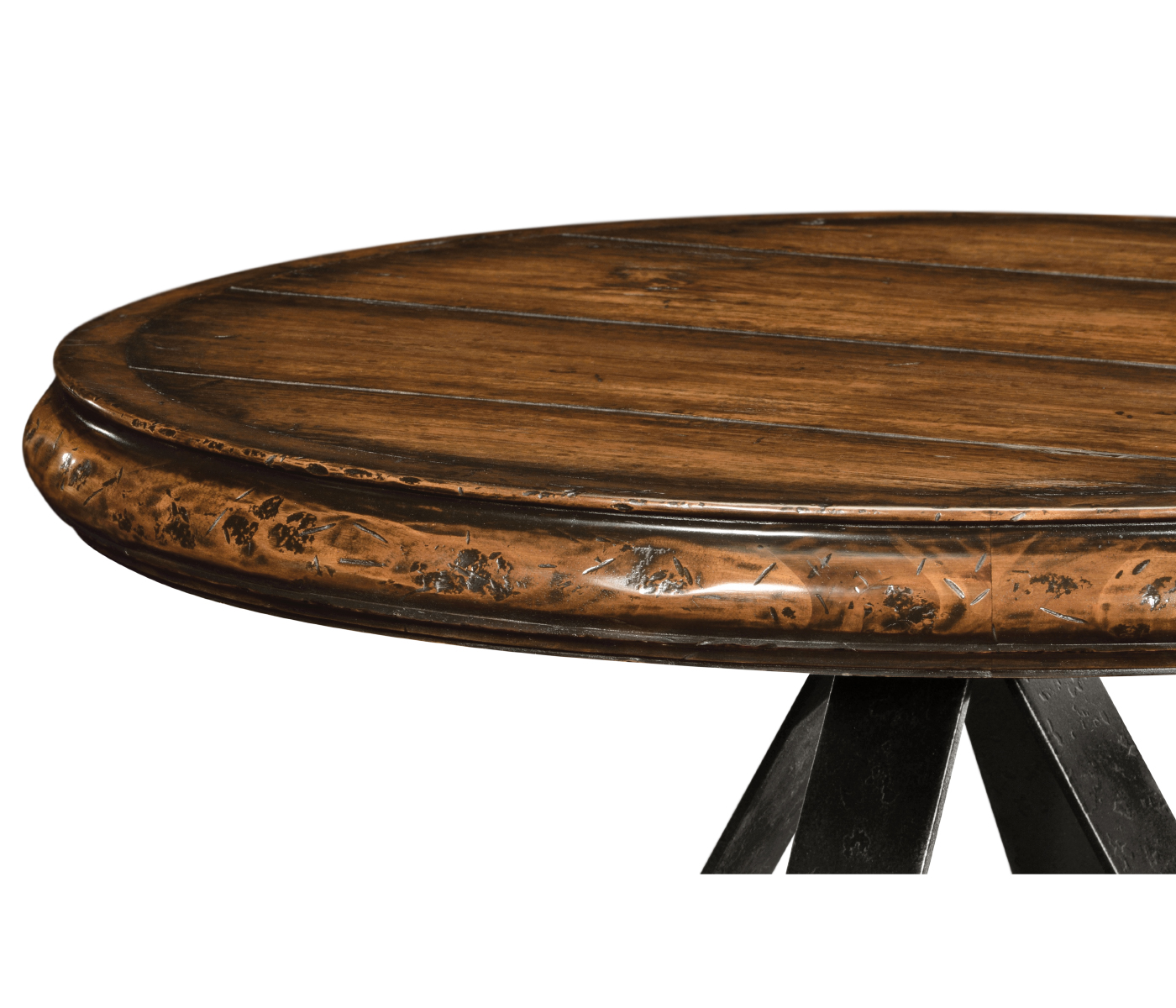 Round Side Table with Iron Base in Rustic Walnut