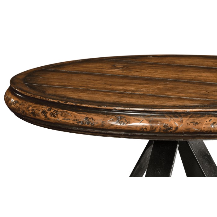 Round Side Table with Iron Base in Rustic Walnut