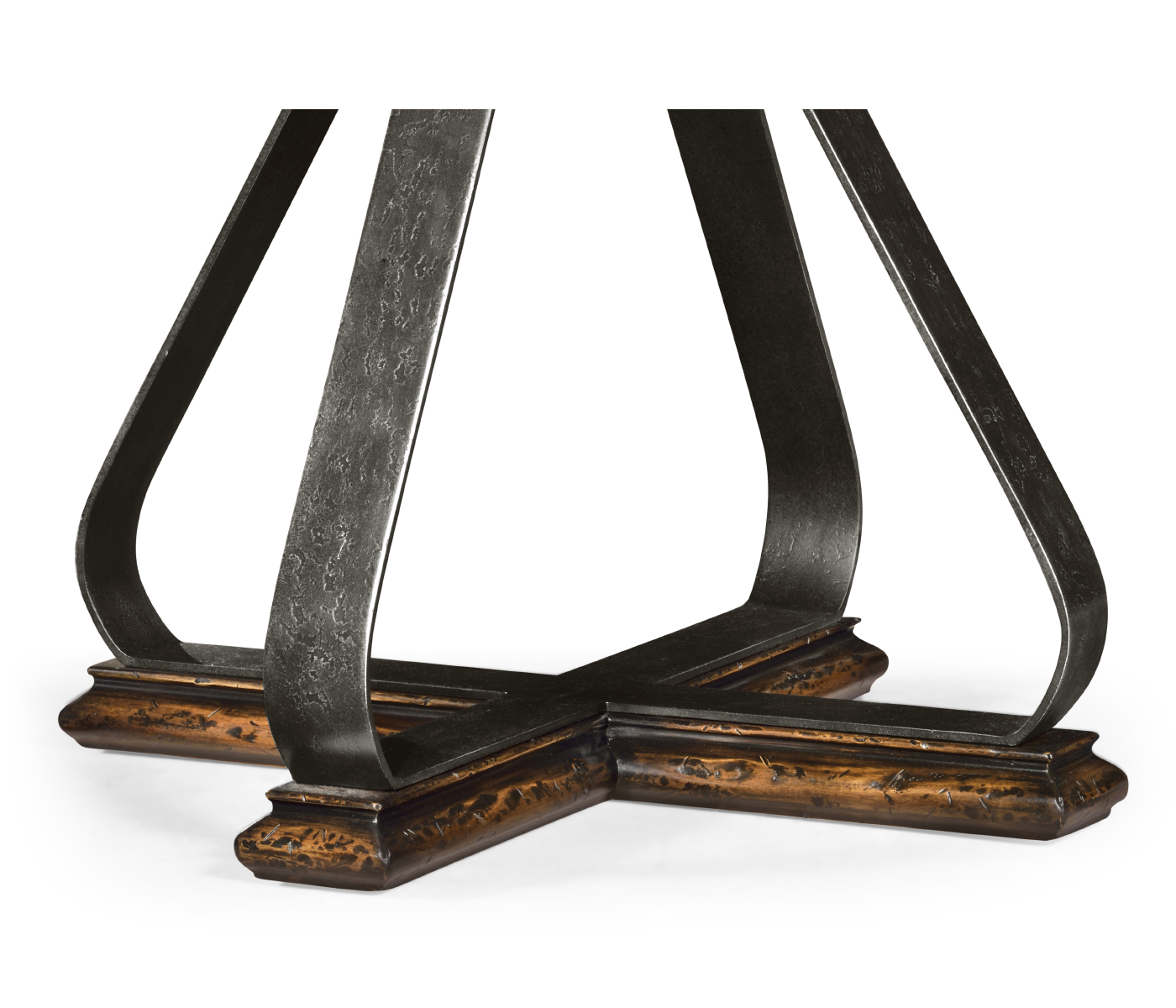 Round Side Table with Iron Base in Rustic Walnut