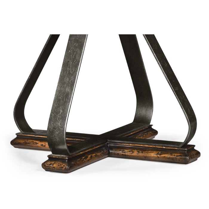 Round Side Table with Iron Base in Rustic Walnut