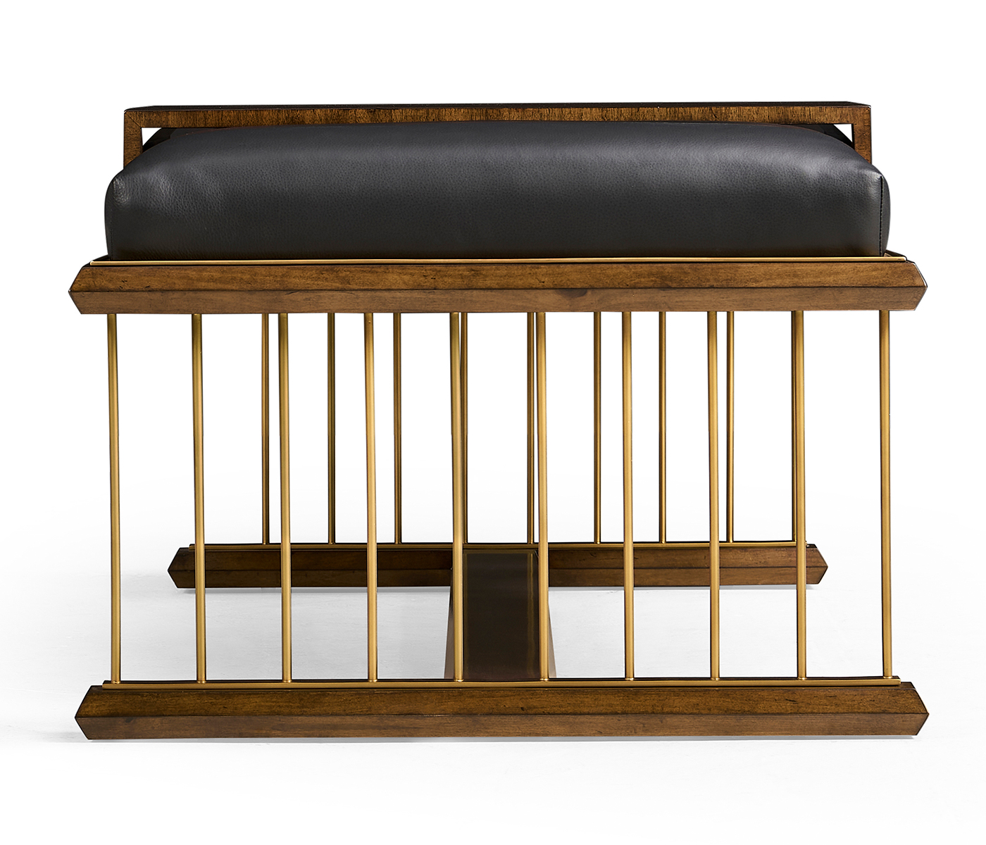 Camden Walnut Cocktail Ottoman with Tray, Upholstered in Black Leather