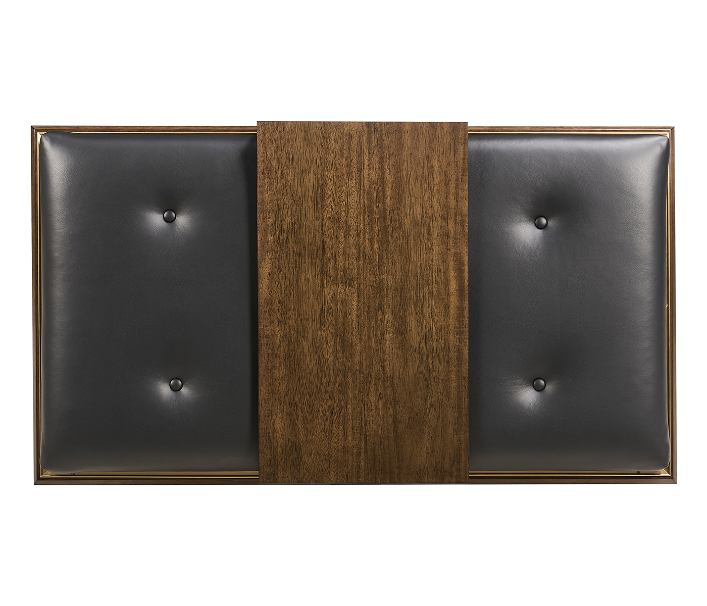 Camden Walnut Cocktail Ottoman with Tray, Upholstered in Black Leather