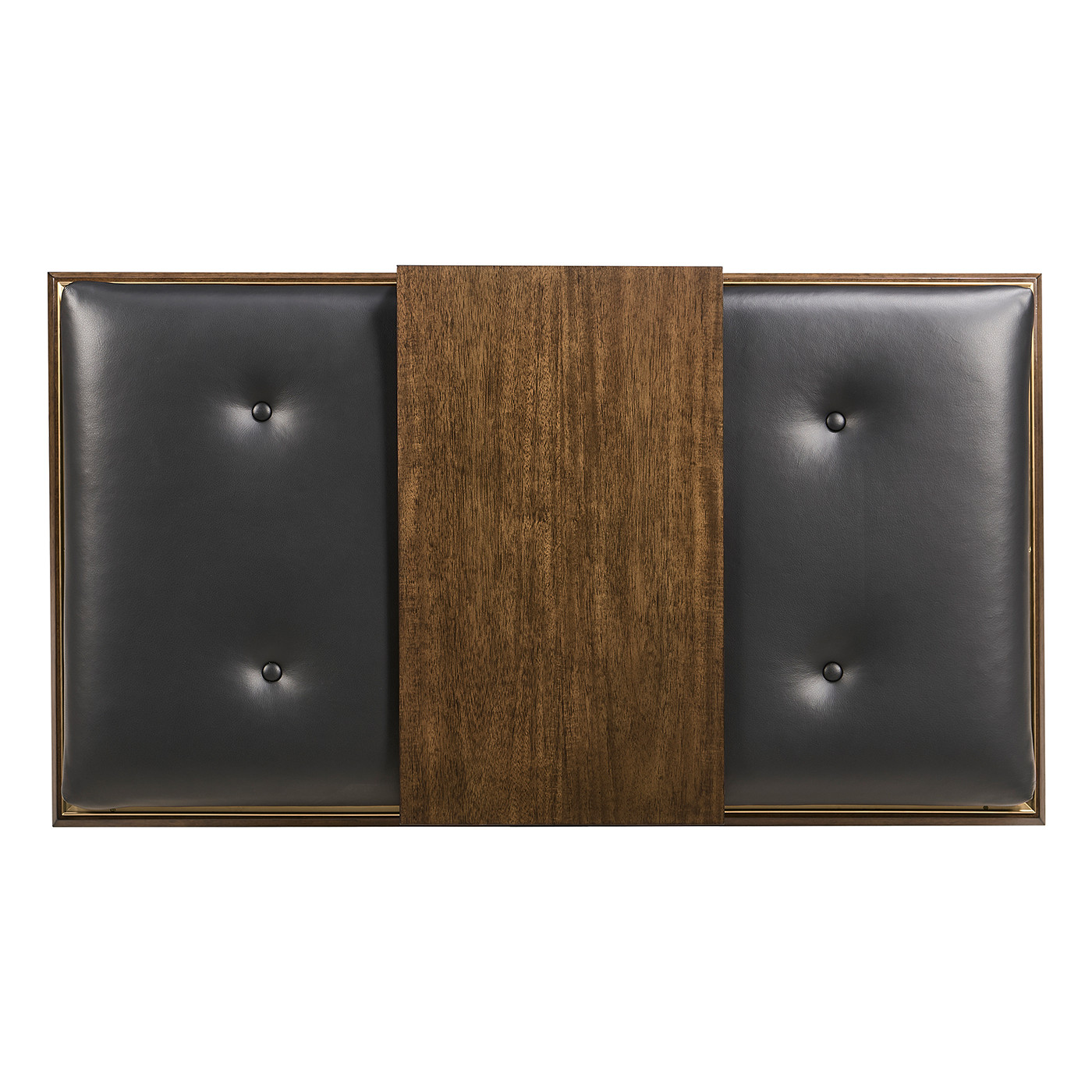Camden Walnut Cocktail Ottoman with Tray, Upholstered in Black Leather