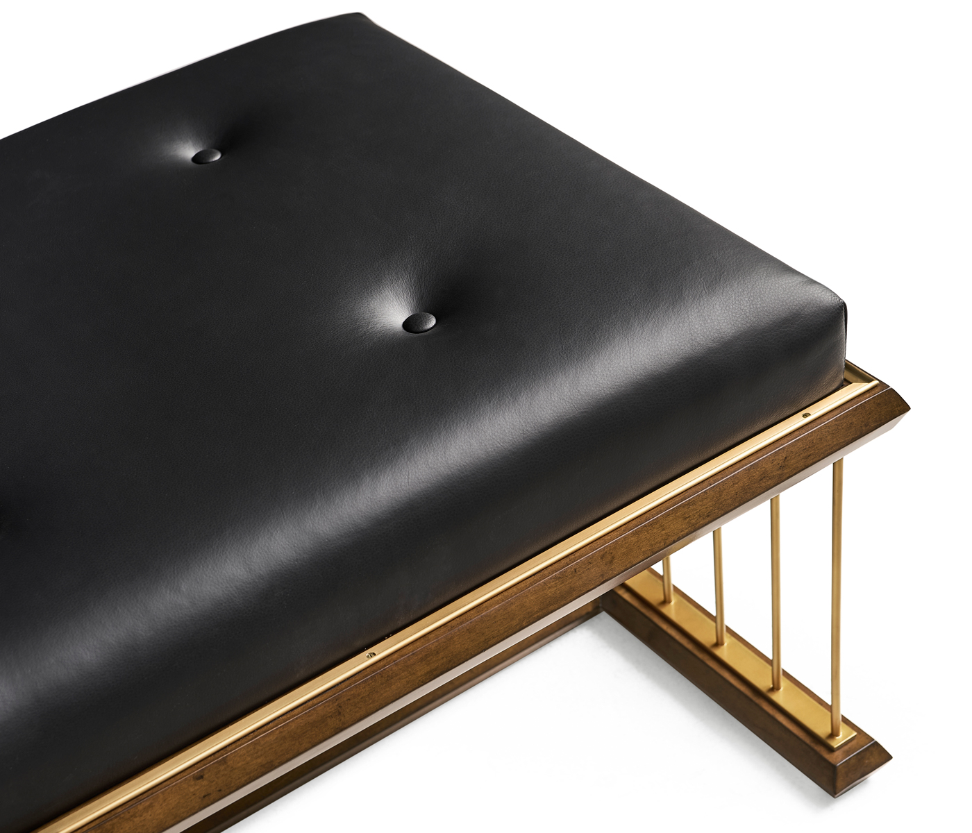Camden Walnut Cocktail Ottoman with Tray, Upholstered in Black Leather
