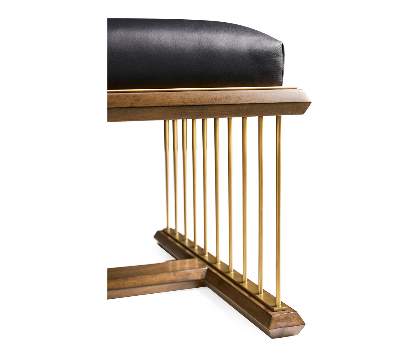 Camden Walnut Cocktail Ottoman with Tray, Upholstered in Black Leather