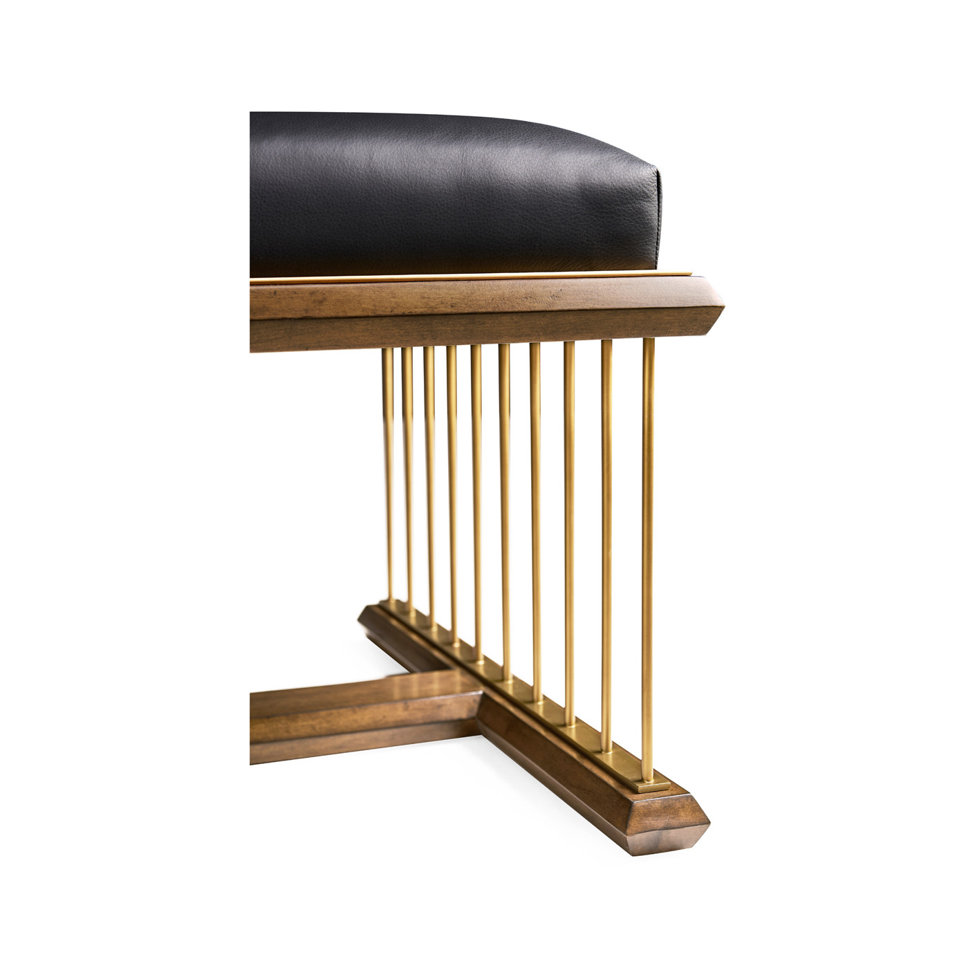 Camden Walnut Cocktail Ottoman with Tray, Upholstered in Black Leather