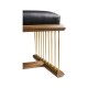 Camden Walnut Cocktail Ottoman with Tray, Upholstered in Black Leather