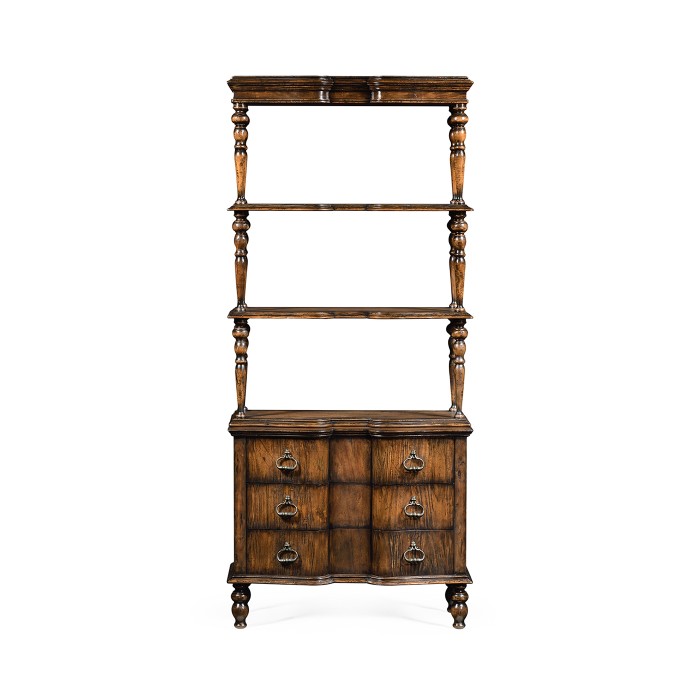 3 tiered étagère with drawers in rustic walnut