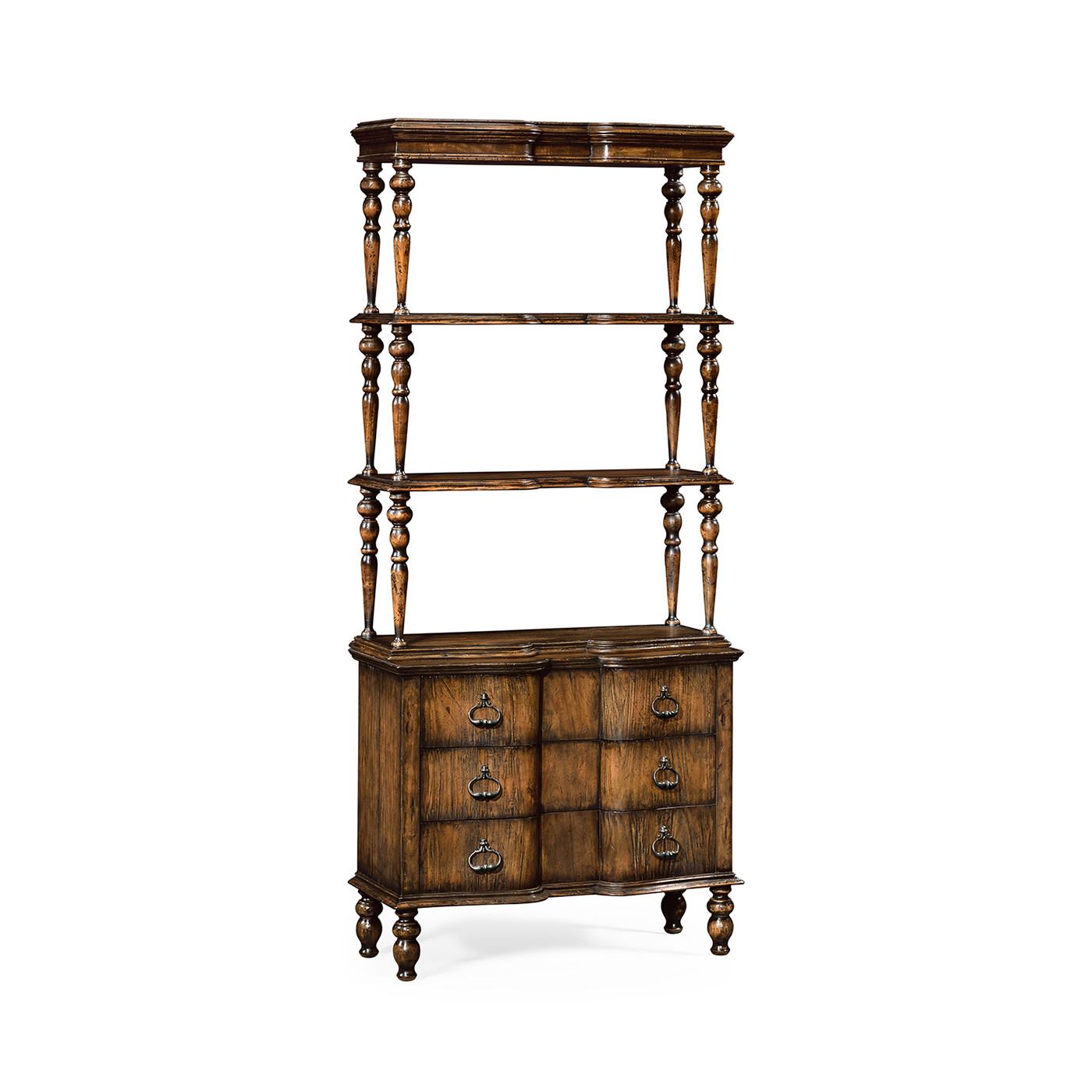 3 tiered étagère with drawers in rustic walnut