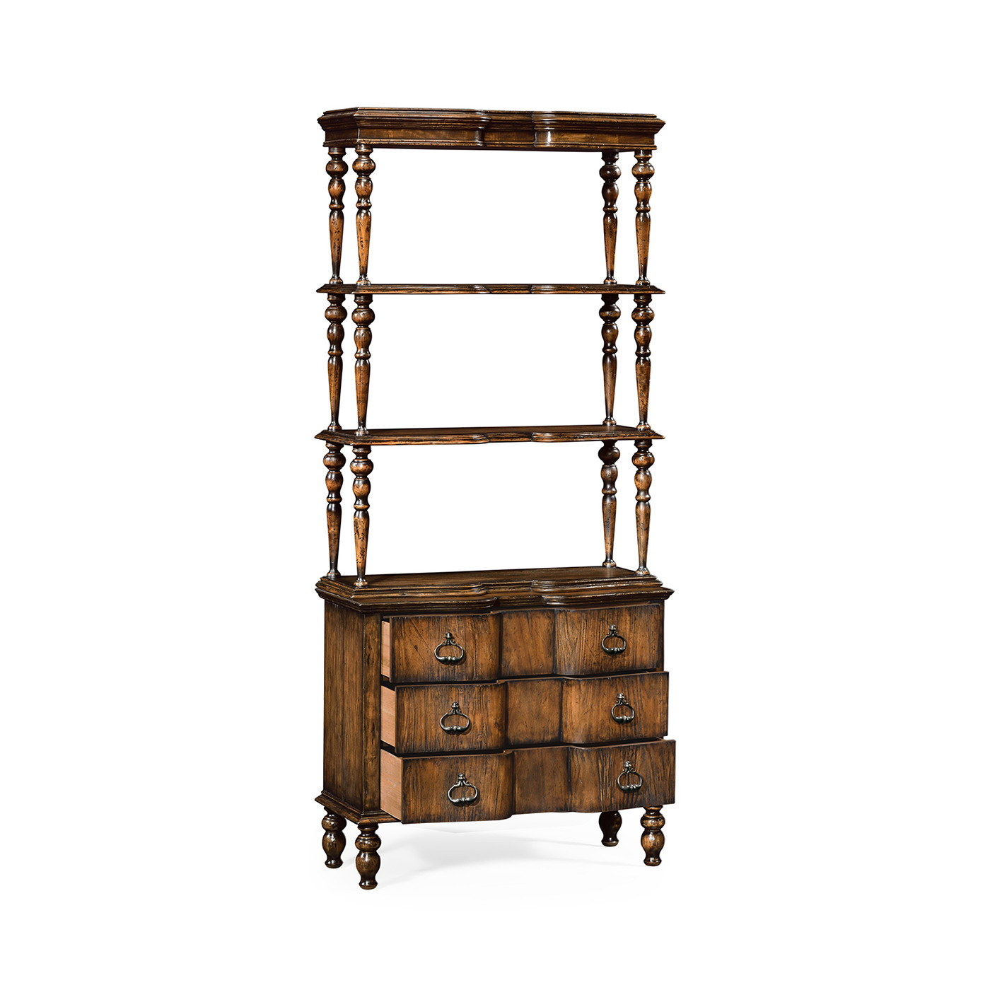 3 tiered étagère with drawers in rustic walnut