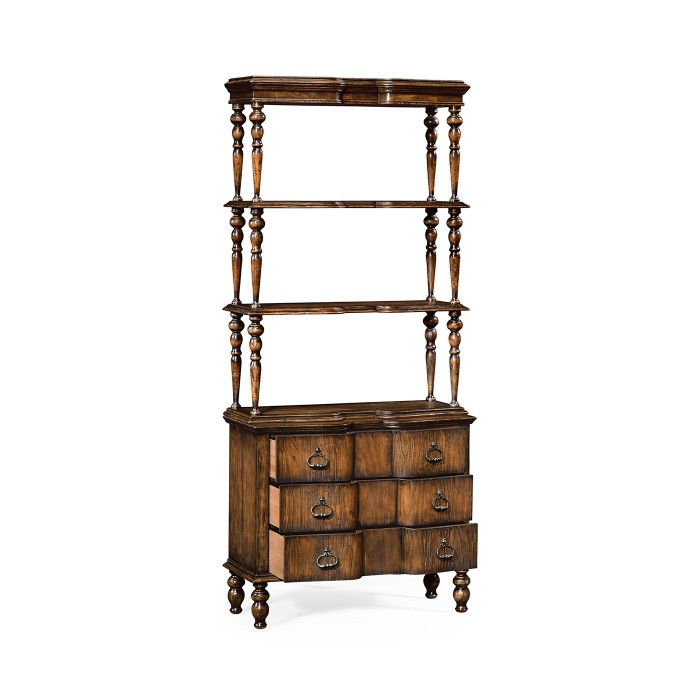3 tiered étagère with drawers in rustic walnut