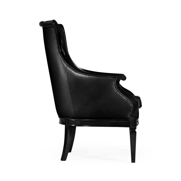 Upholstered occasional chair in black leather