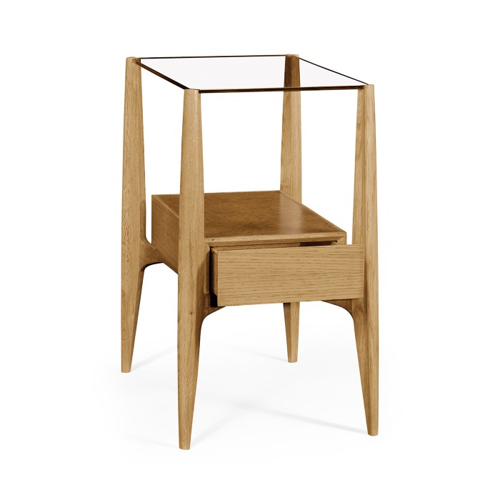 Rectangular Architects End Table with Drawer and Glass Top