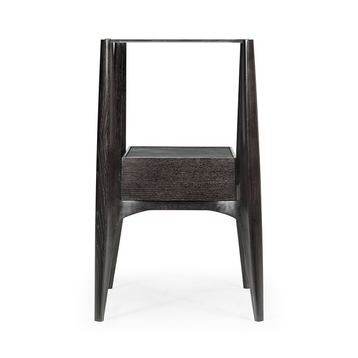Rectangular Architects Black Mocha Oak End Table with Under-tier and Glass Top