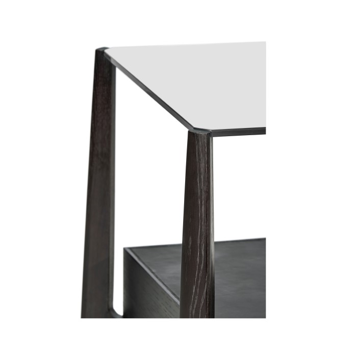 Rectangular Architects Black Mocha Oak End Table with Under-tier and Glass Top