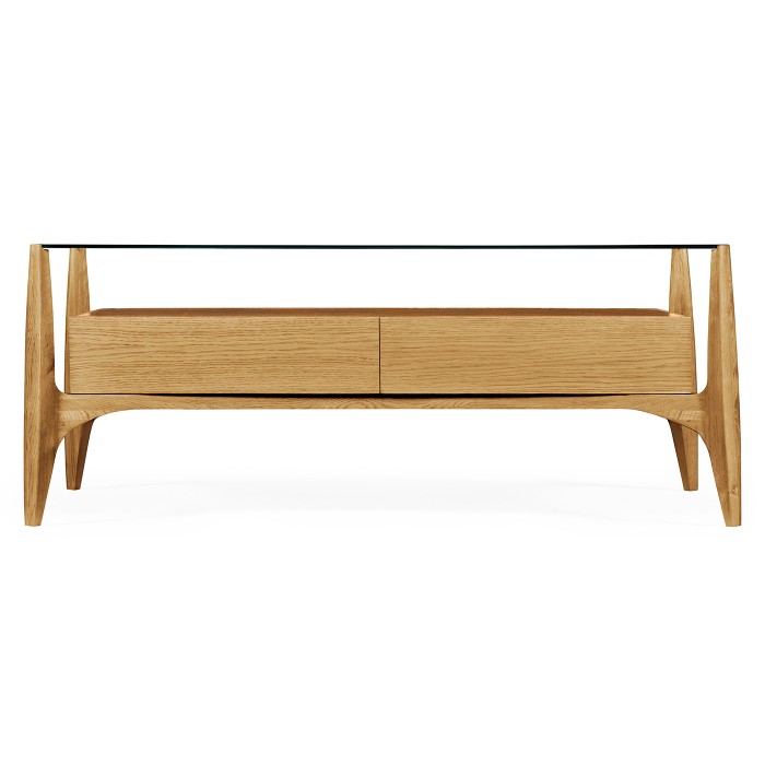 Architects Cocktail Table with Drawers and Glass Top