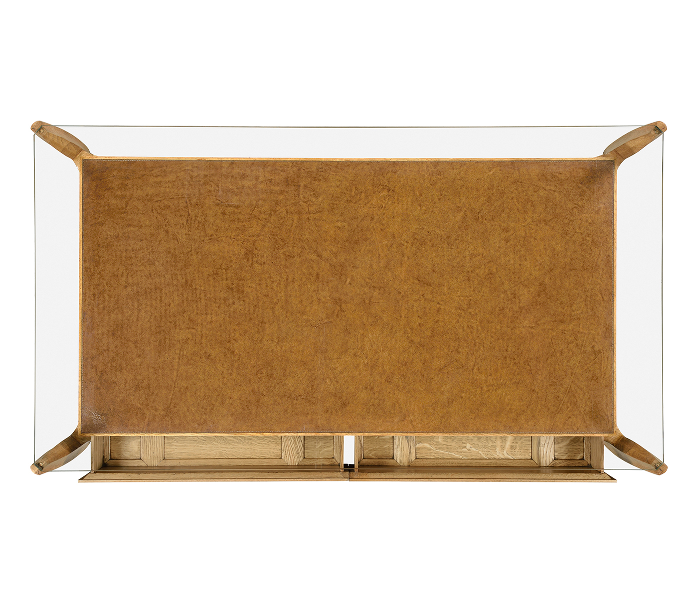 Architects Cocktail Table with Drawers and Glass Top