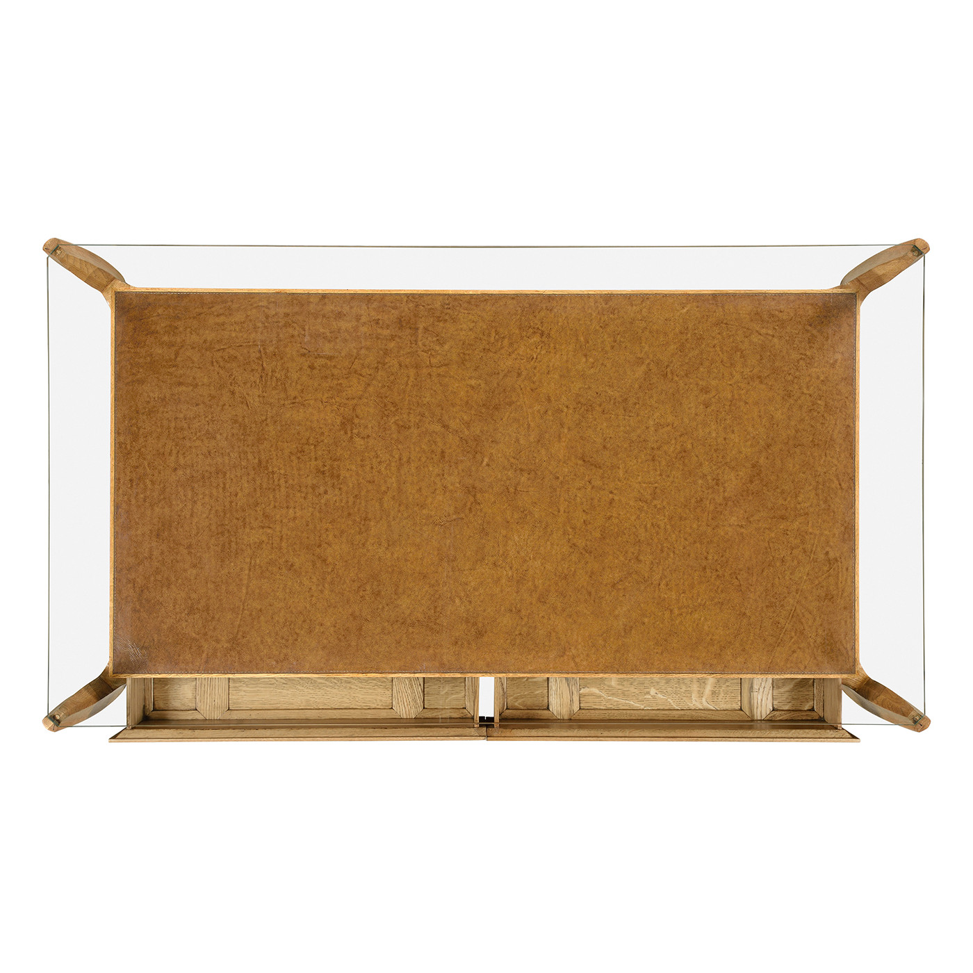 Architects Cocktail Table with Drawers and Glass Top