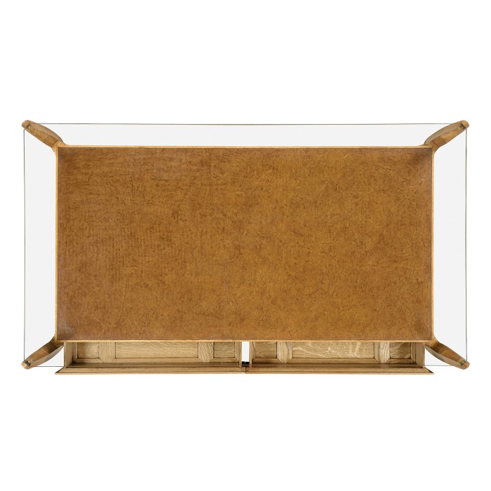 Architects Cocktail Table with Drawers and Glass Top