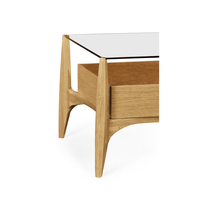Architects Cocktail Table with Drawers and Glass Top