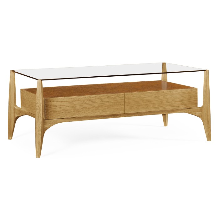 Architects Cocktail Table with Drawers and Glass Top