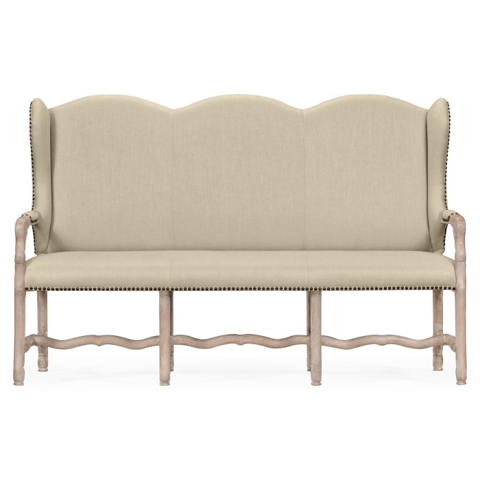 Three-seater bench in Limed Acacia, upholstered in MAZO