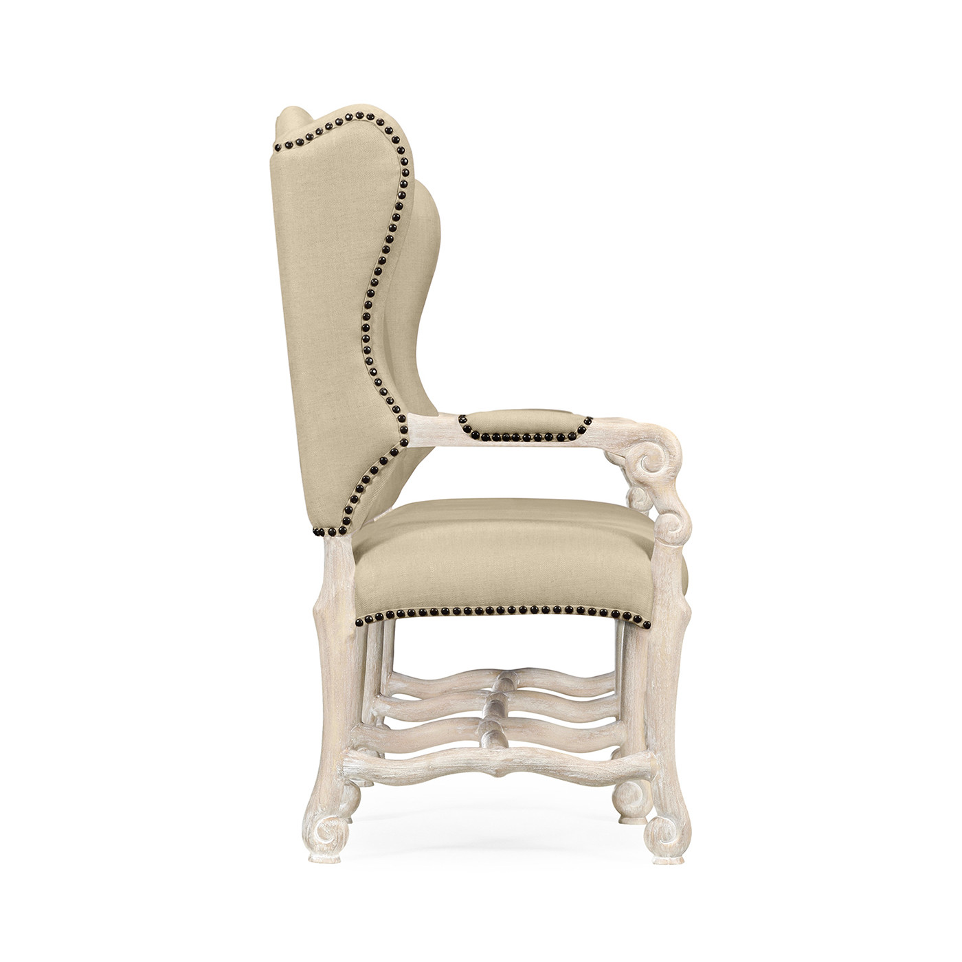 Three-seater bench in Limed Acacia, upholstered in MAZO