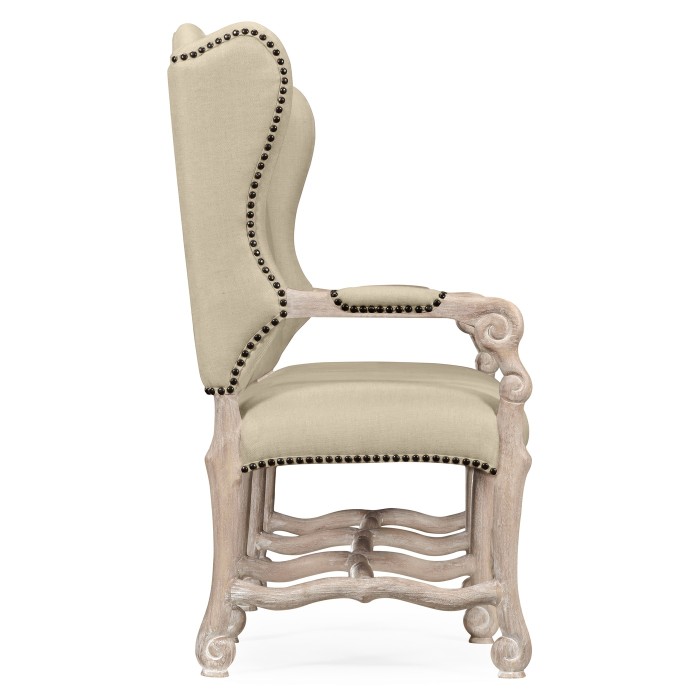 Three-seater bench in Limed Acacia, upholstered in MAZO