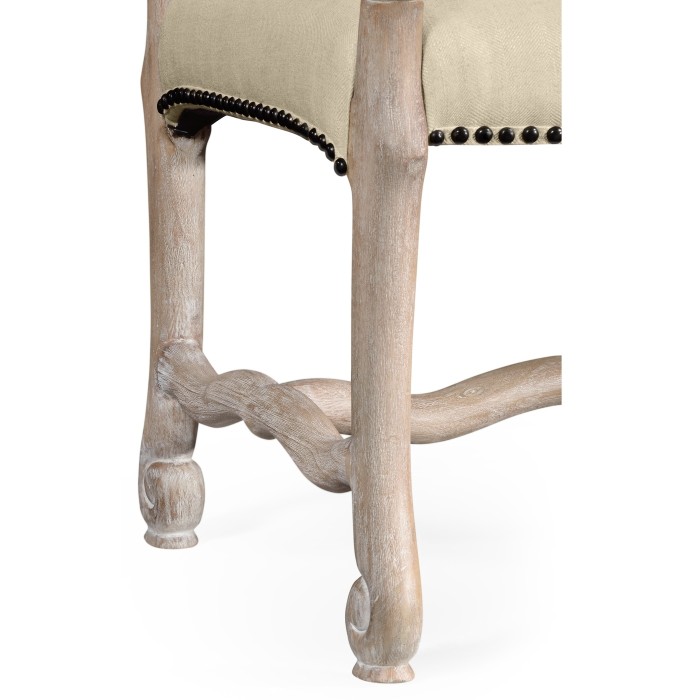 Three-seater bench in Limed Acacia, upholstered in MAZO
