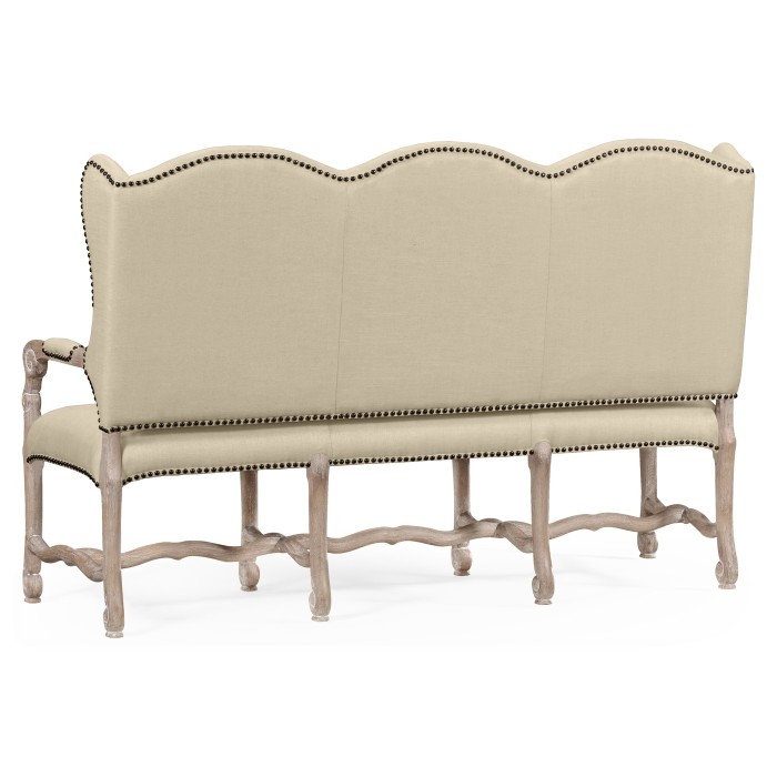 Three-seater bench in Limed Acacia, upholstered in MAZO