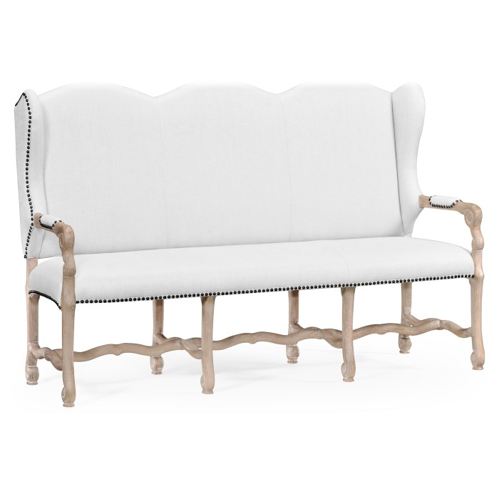 Three–seater bench in Limed Acacia, upholstered in COM