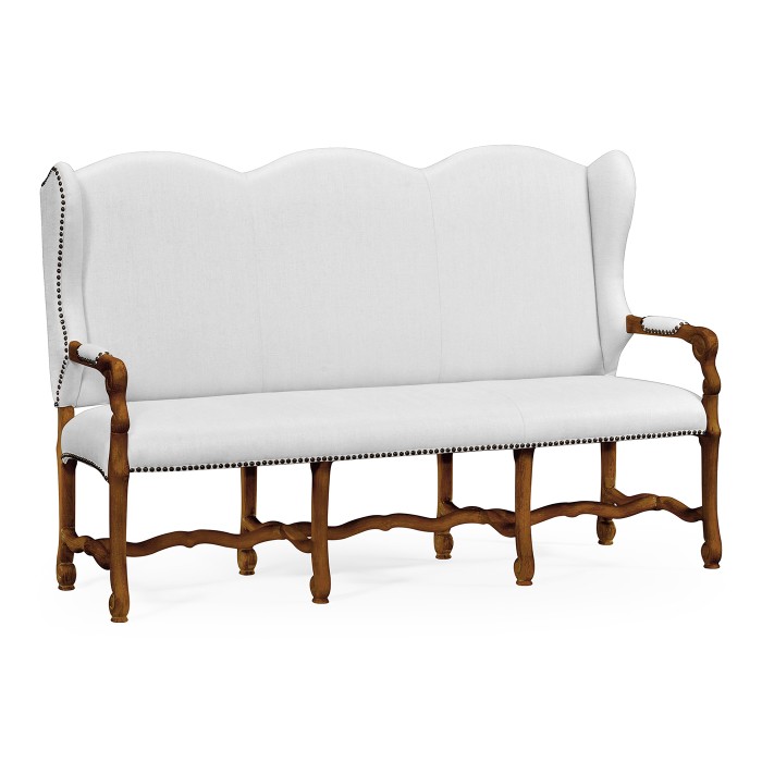 Three–seater bench in Rustic Walnut, upholstered in COM