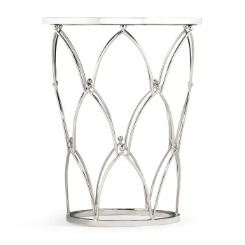 Feather Inlay & Stainless Steel Round Side Table